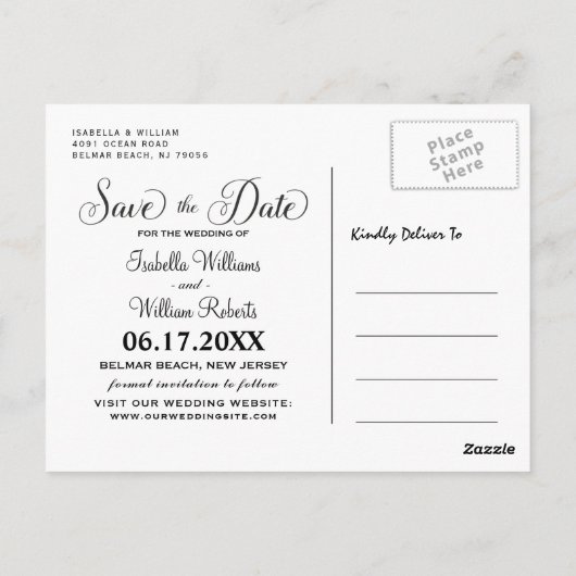 フラワーのある夏のビーチウェディングゲート Save the Date ポストカード (裏面)