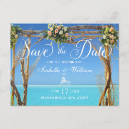フラワーのある夏のビーチウェディングゲート Save the Date ポストカード