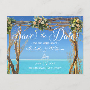 フラワーのある夏のビーチウェディングゲート Save the Date ポストカード