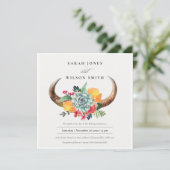 フラワーのような多肉植物の牛の角がおしゃれなボヘミアンのウェディング 招待状 (スタンド正面)