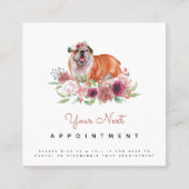 フラワーのイングリッシュ・ブルドッグの犬の予約リマインダー スクエア名刺 (正面)