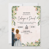 フラワーのウェディング・招待状 | エレガントな水彩画 セーブザデート (正面)