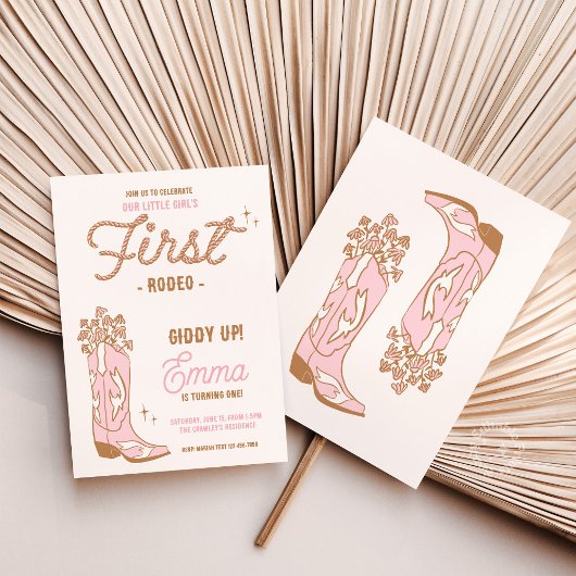 フラワーのカウガールファーストロデオブーツ 招待状