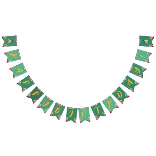 フラワーのキュートなパピー！キッズの誕生日 バンティングフラッグ (全)