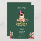 フラワーのキュートなパピー！キッズの誕生日 招待状 (正面/裏面)
