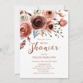 フラワーのバーガンディボタニカルなルスティックなブライダルシャワー 招待状 (正面)