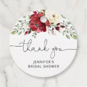 フラワーのバーガンディーのブライダルシャワー フェイバータグ (正面)