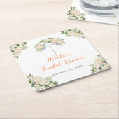 フラワーの傘 ブライダルシャワー スクエアペーパーコースター (アングル)