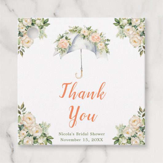 フラワーの傘 ブライダルシャワー フェイバータグ (正面)