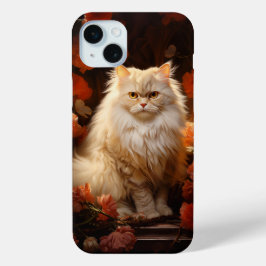 フラワーの入ったペルシャ猫 iPhone 15 MINIケース