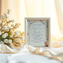 フラワーの森のキツネのベビーシャワーバーメニュー看板