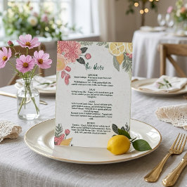 フラワーの結婚式メニュー、ミニマリストのメニュー 台座サイン