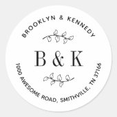 フラワーの結婚式モノグラム カップル名 返送先住所 ラウンドシール (正面)