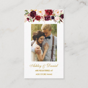 フラワーの結婚式 バーガンディー 登録挿入写真カード エンクロージャーカード