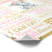 フラワーの象 1歳の誕生日マイルストーン 誕生統計 ポスター (角)