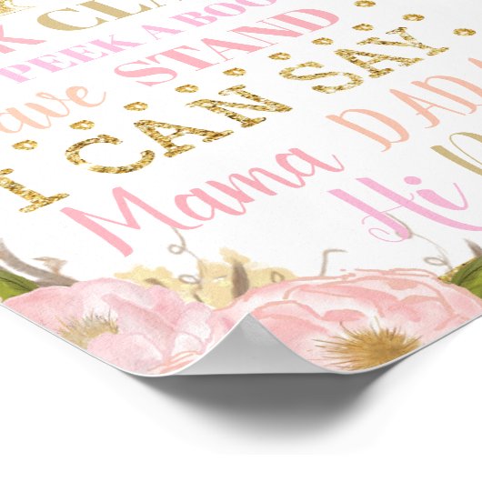 フラワーの1歳の誕生日マイルストーン 出生統計ポスター ポスター (角)