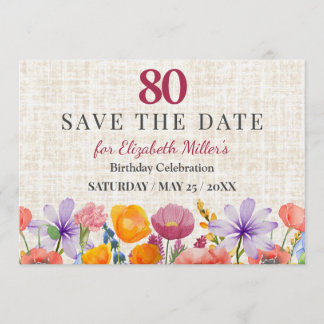 フラワーの80歳誕生日 Save the Date - ガーデンパーティ 招待状