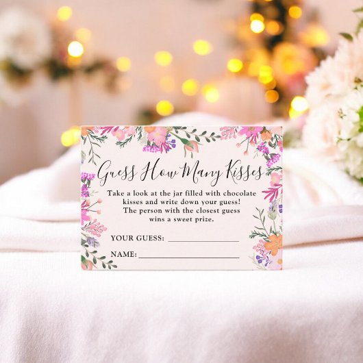 フラワーを飾ったキスの数を当てよう！ ブライダルシャワーのゲーム エンクロージャーカード