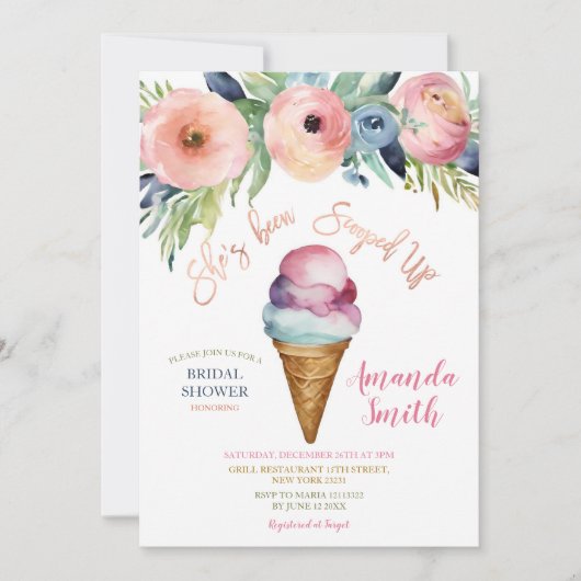 フラワーアイスカラフルクリームブライダルシャワーパーティー 招待状 (正面)