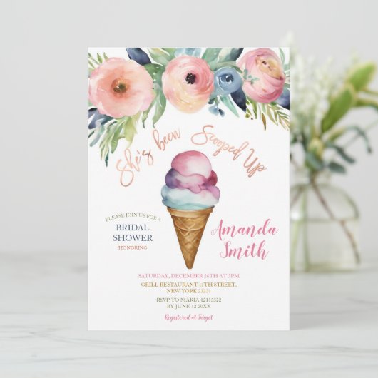 フラワーアイスカラフルクリームブライダルシャワーパーティー 招待状 (スタンド正面)