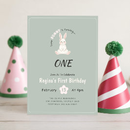 フラワーアニマル かわいいウサギ 1歳の誕生日 招待状