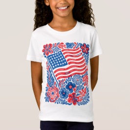 フラワーアメリカ国旗 パトリオティックな七月四日Tシャツ Tシャツ