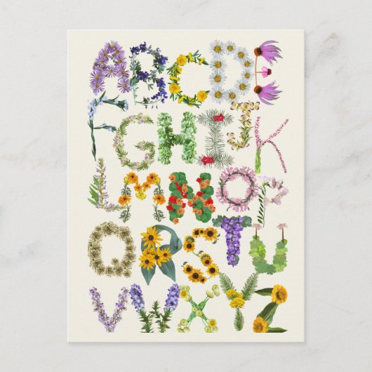フラワーアルファベットキッズ新学期先生 ポストカード (正面)