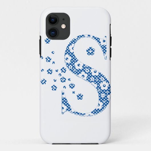 フラワーアルファベットS (青とドット) Case-Mate iPhoneケース (裏面)