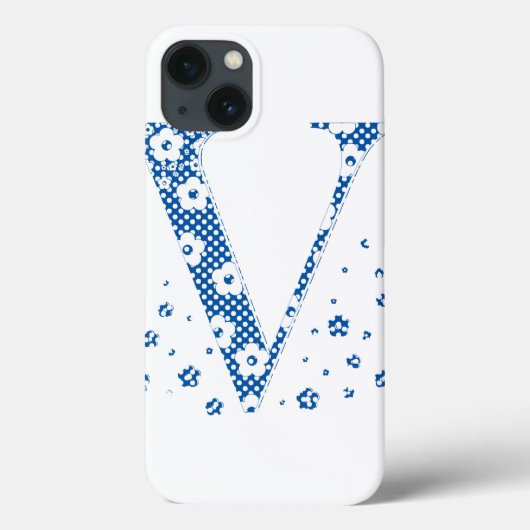 フラワーアルファベットV(青と点) Case-Mate iPhoneケース (裏面)