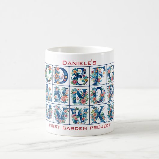 フラワーアルファベッ地中海のトタイルマググ コーヒーマグカップ (中央)