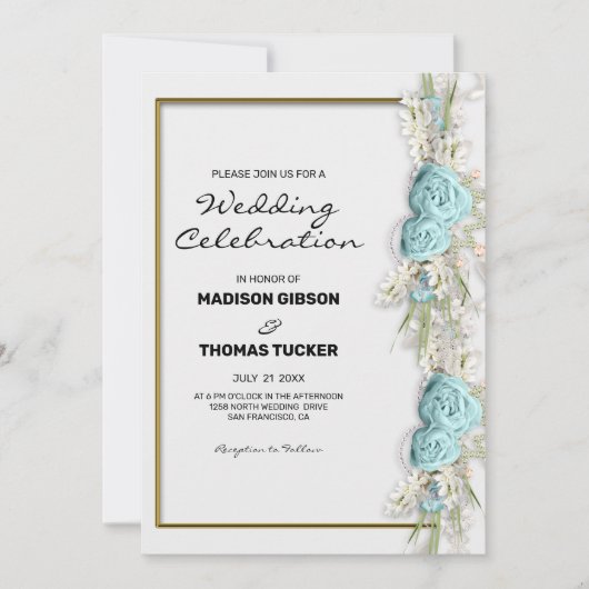 フラワーアレンジメントブルーバラ結婚式招待状 招待状 (正面)