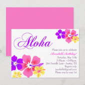 フラワーアロハ誕生日招待状 招待状 (正面/裏面)