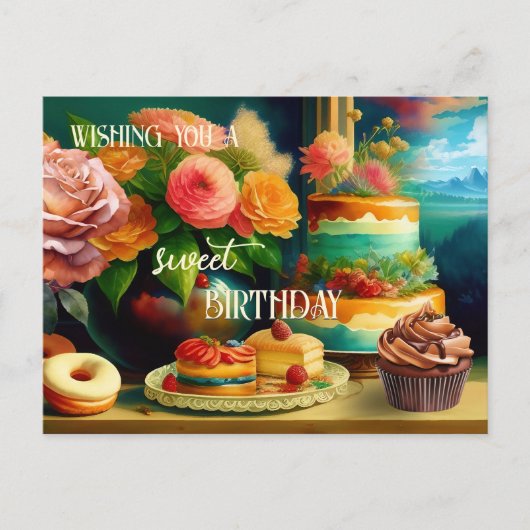 フラワーアンドケーキフェスティバル誕生日 ポストカード (正面)