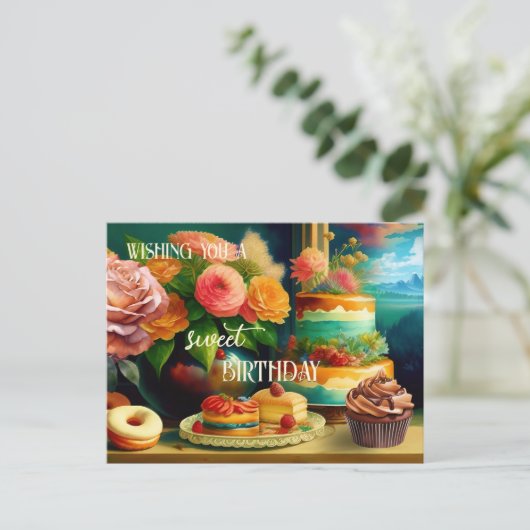 フラワーアンドケーキフェスティバル誕生日 ポストカード (スタンド正面)