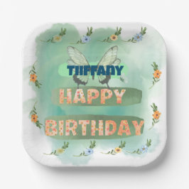 フラワーアンドバタフライ紙スクエアプレート ペーパープレート