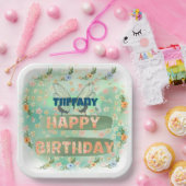 フラワーアンドバタフライ紙スクエアプレート ペーパープレート (パーティー)