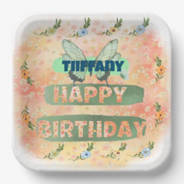 フラワーアンドバタフライ紙スクエアプレート ペーパープレート