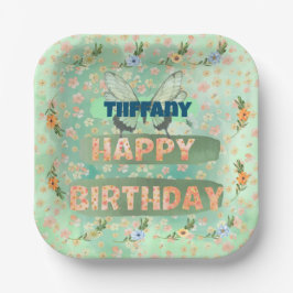 フラワーアンドバタフライ紙スクエアプレート ペーパープレート