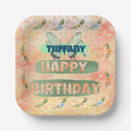 フラワーアンドバタフライ紙スクエアプレート ペーパープレート