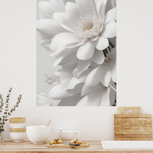 フラワーアートホワイトフラワーアートフラワーオブライフアートデ ポスター (キッチン)