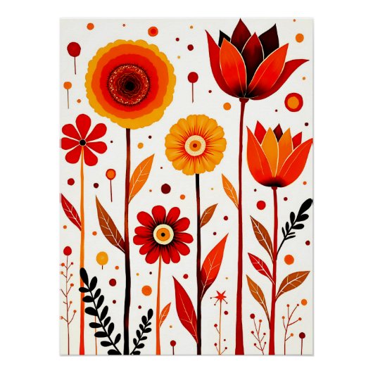 フラワーアート白い背景のウォールアート ポスター (正面)