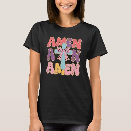 フラワーアーメン キリスト教イースターの祝福 Tシャツ (正面)