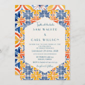 フラワーイエローオレンジタイル結婚ズ 招待状 (正面/裏面)