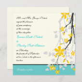 フラワーイエローターコイズ結婚式招待状 招待状 (正面/裏面)