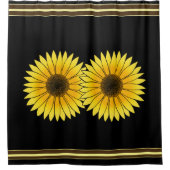 フラワーイエローダブルヒマワリ黒背景 シャワーカーテン (正面)