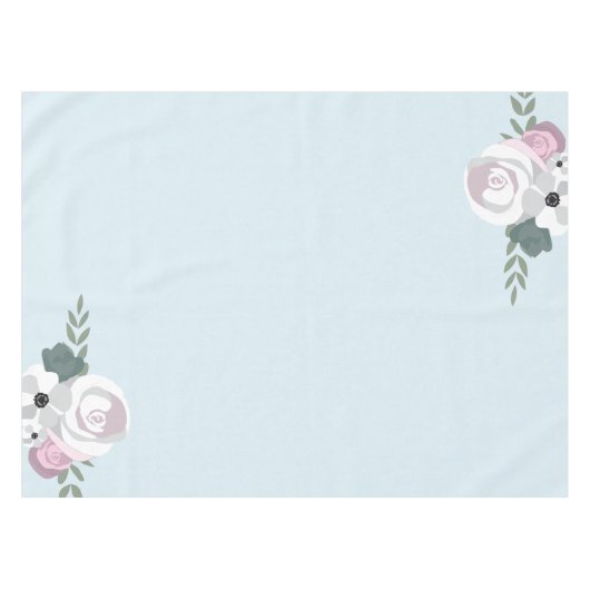 フラワーイラストレーションソフトブルーブライダルシャワー テーブルクロス (正面(横))