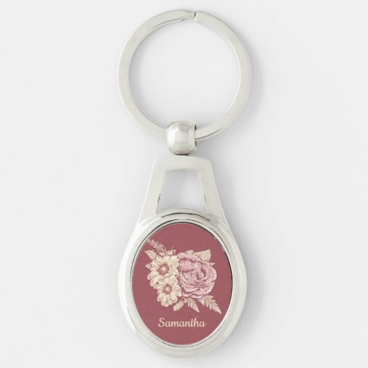 フラワーイラストレーション名前をカスタムするキーチェーン キーホルダー (正面)