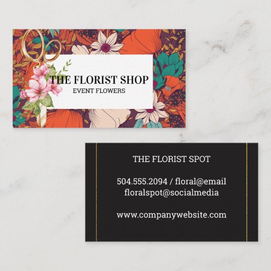 フラワーイラストレーション | 花屋はさみ 名刺 (正面/裏面)