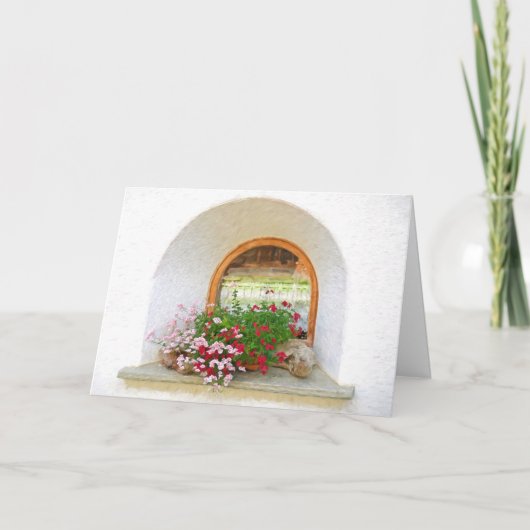 フラワーインオールドウィンドウ悔やみや弔慰 カード (正面)