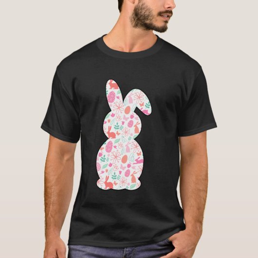 フラワーイースターウサギイースターエッグスプリング Tシャツ (正面)